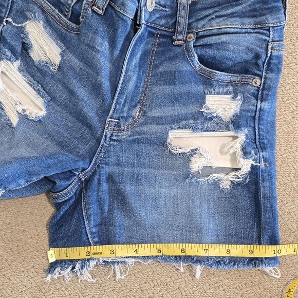 American Eagle Hi Rise Shortie Next Level Stretch Distressed Jean Shorts-Size 4 - Picture 9 of 15